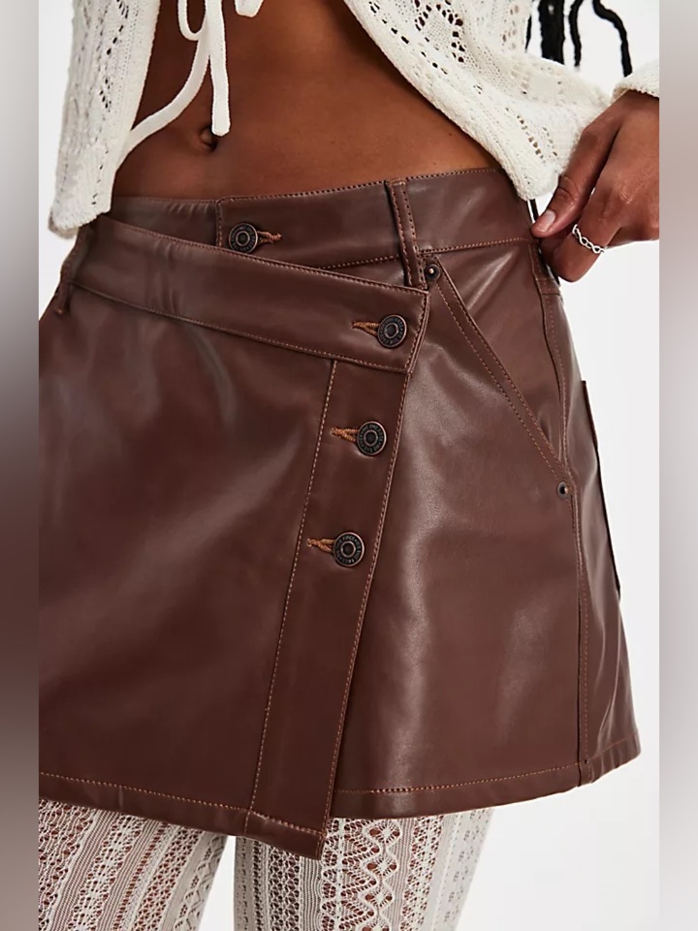 We The Free Wynne Vegan Skirt by Free People in a rich chocolate brown size 25